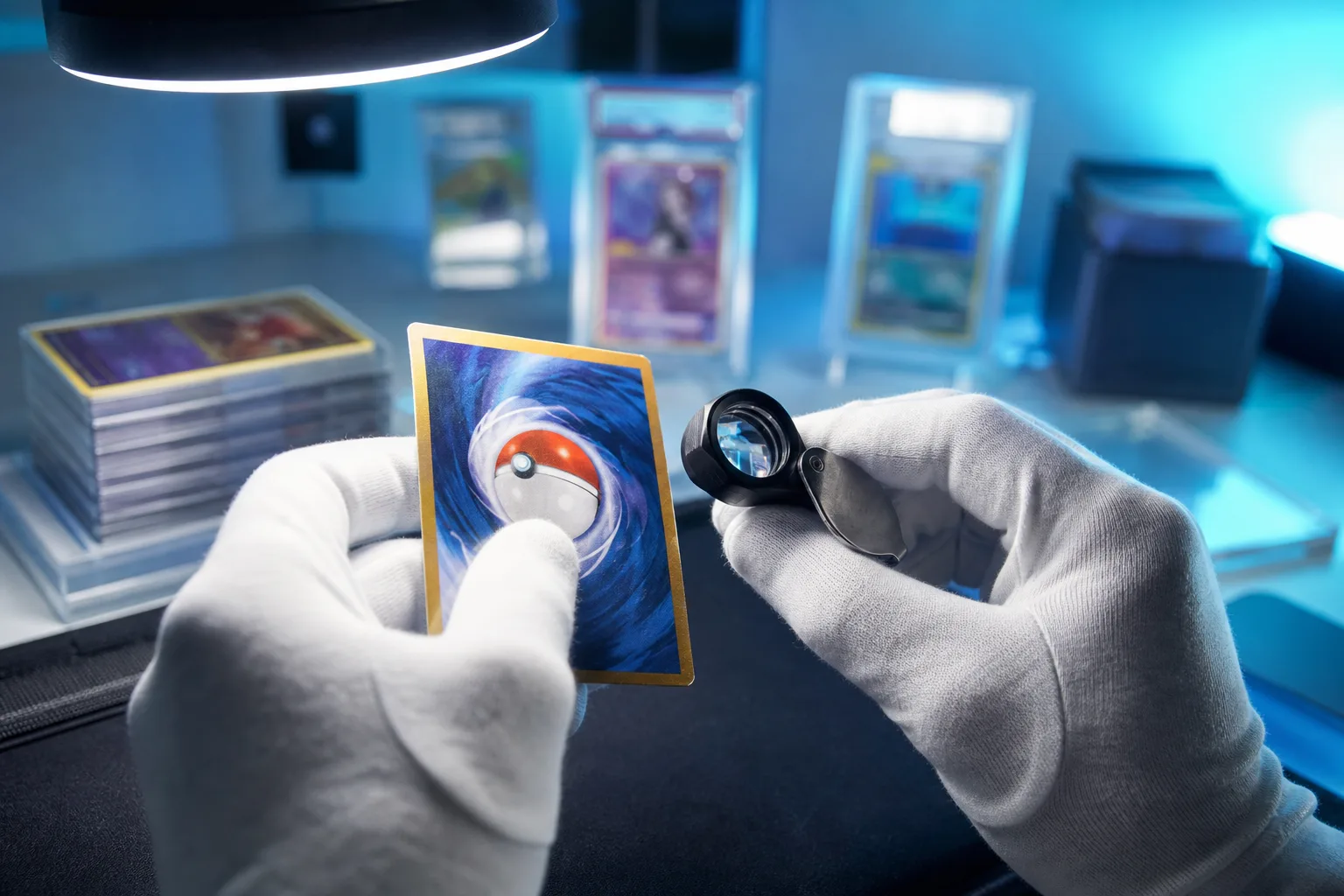 Inspecting the centering and corners of a Pokémon card